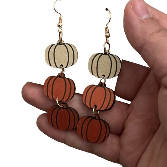 Handmade Tri Color Pumpkin Dangle Earrings - Picture 5 of 8